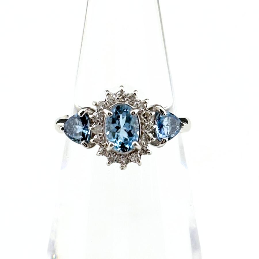 アクアマリン デザインリング WG ホワイトゴールド 指輪 メレダイヤ