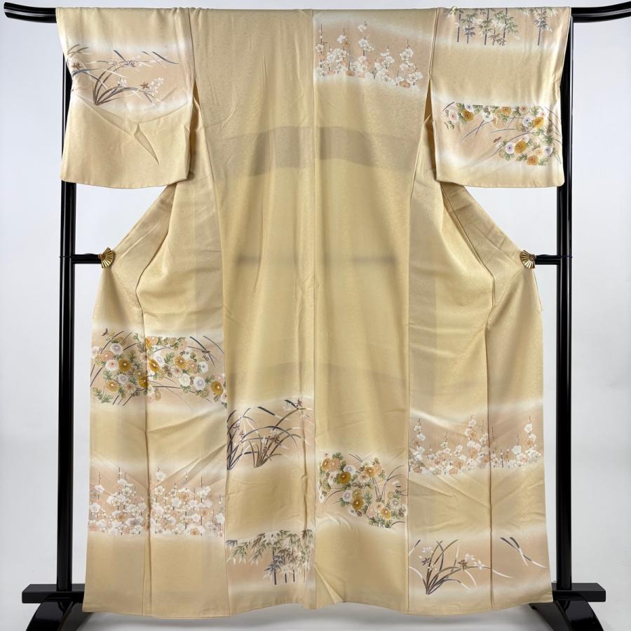 訪問着 身丈162cm 裄丈68cm L 袷 草花 菊 金糸 金彩 ベージュ 正絹 秀