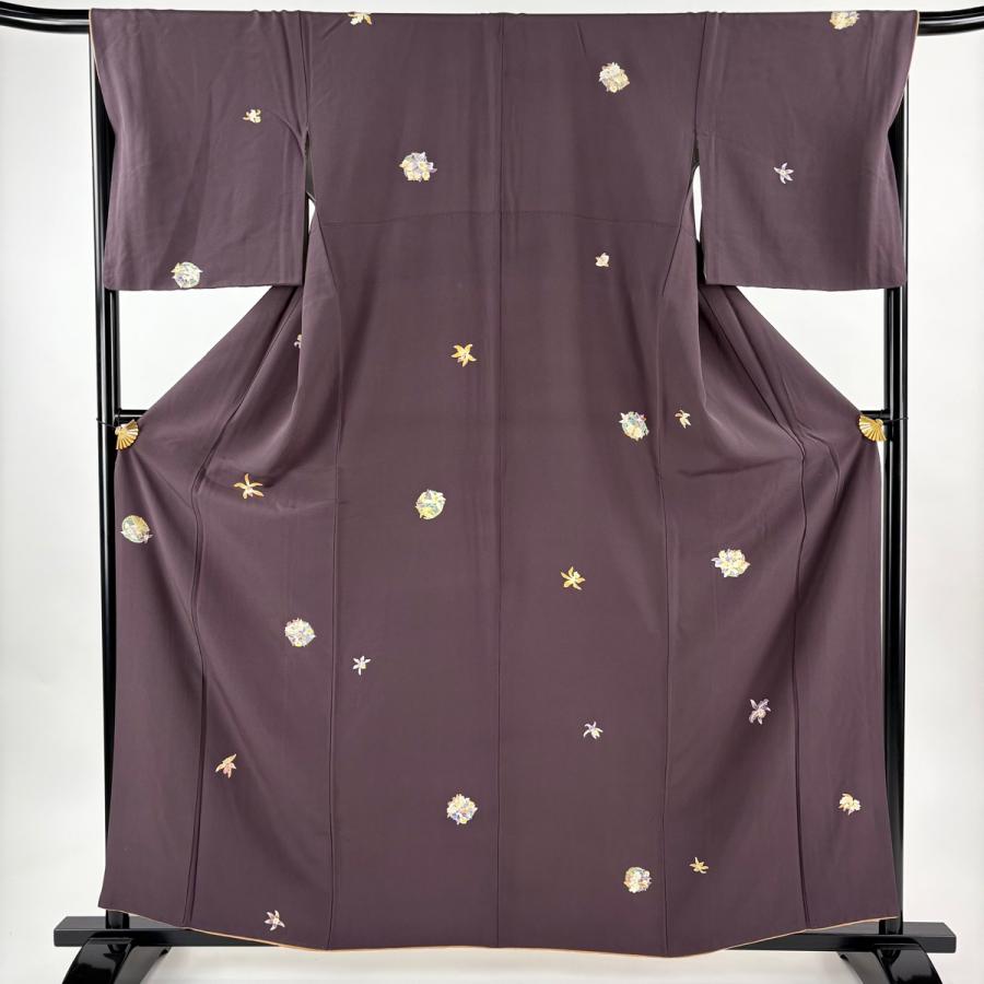 小紋 身丈160cm 裄丈67cm M 袷 花丸文 茶紫 正絹 秀品 中古 : リユース
