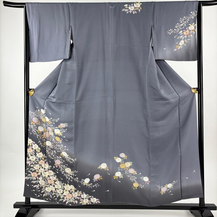 訪問着 身丈156cm 裄丈65.5cm M 袷 菊 草花 金彩 ぼかし 灰紫 正絹 秀