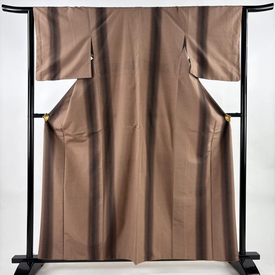 紬 身丈159cm 裄丈63.5cm S 袷 鳥 焦茶色 正絹 秀品 【】 【公式通販】