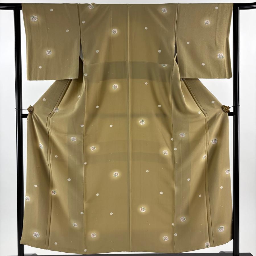 小紋 身丈154cm 裄丈62cm 正絹 美品 秀品 【中古】 美品 小紋 身丈154cm 裄丈62cm S 袷 草花 ぼかし 薄茶色 正絹 秀品