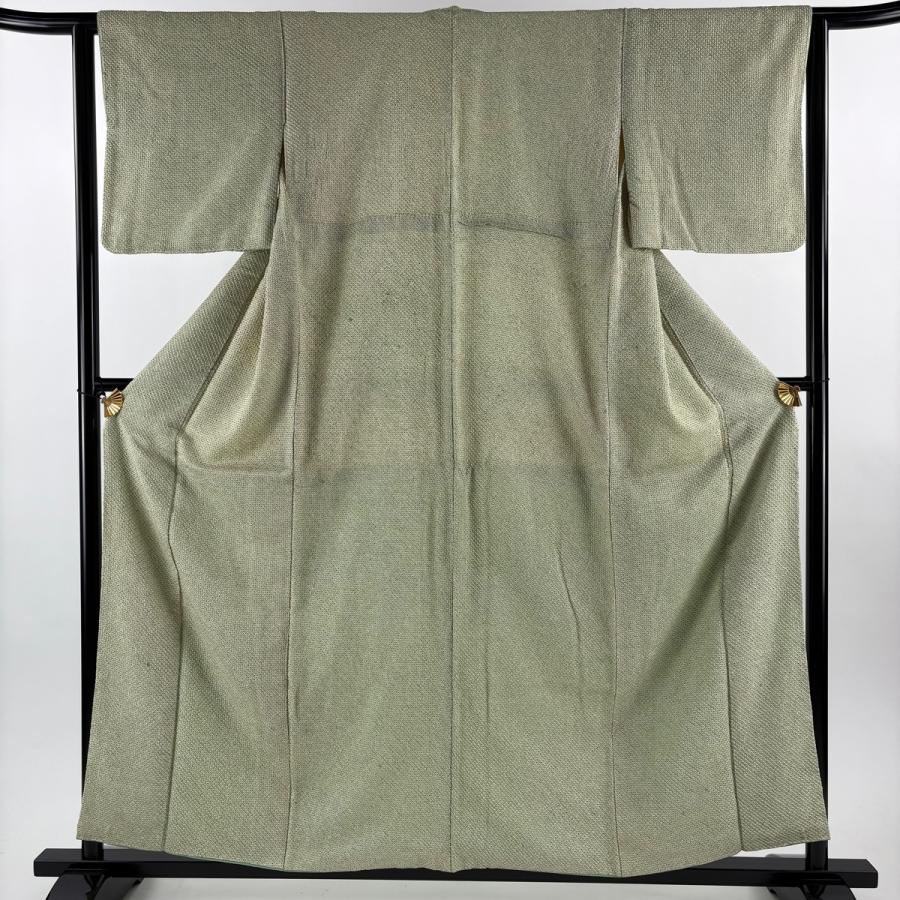 小紋 身丈157.5cm 裄丈62.5cm S 袷 幾何学 総絞り 黄緑色 正絹 秀品