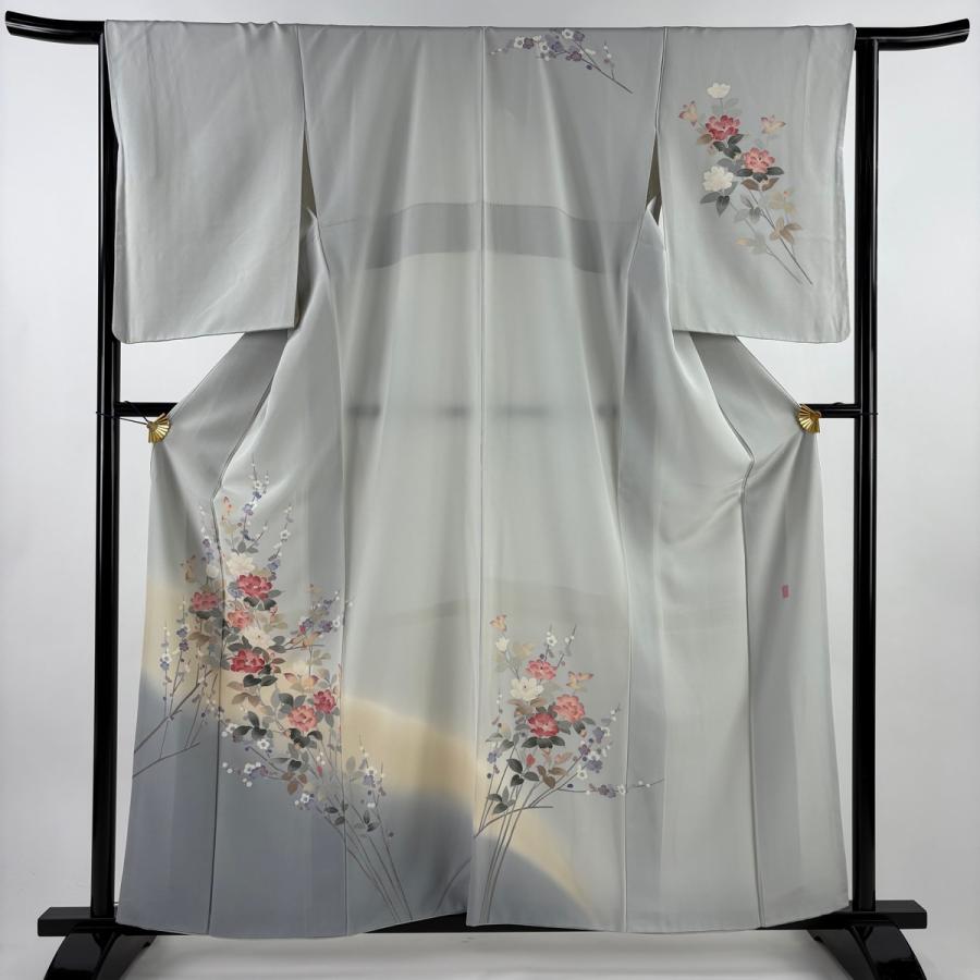 訪問着 身丈160cm 裄丈66cm M 袷 落款あり 枝花 枝梅 染分け ぼかし 青