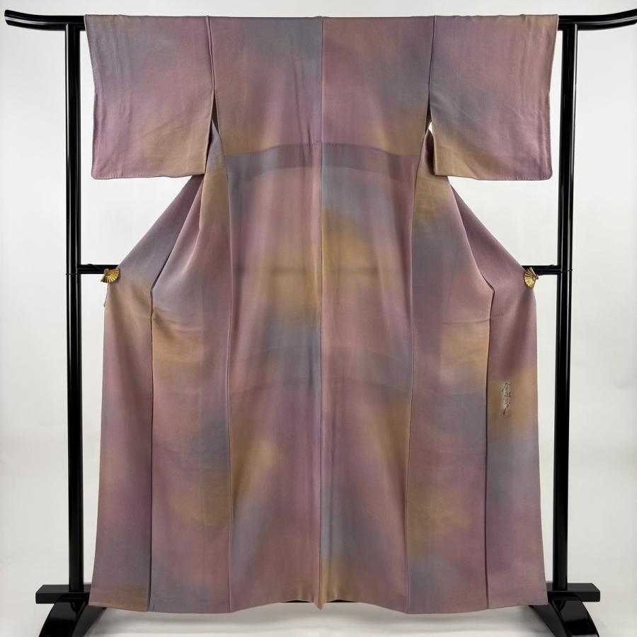 美品 小紋 身丈161cm 裄丈63cm S 袷 斉藤三才 落款あり ぼかし柄 縮緬