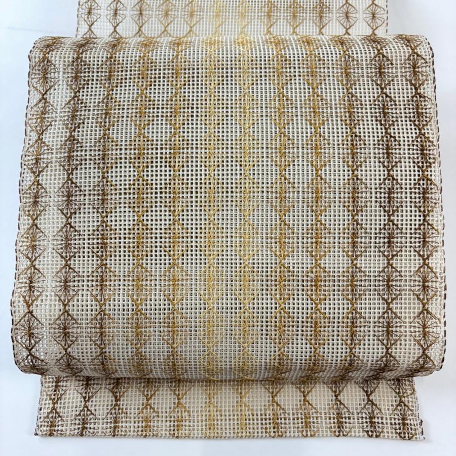 美品 名古屋帯 秀品 八寸名古屋帯 松葉仕立て 夏帯 菱 幾何学 ベージュ