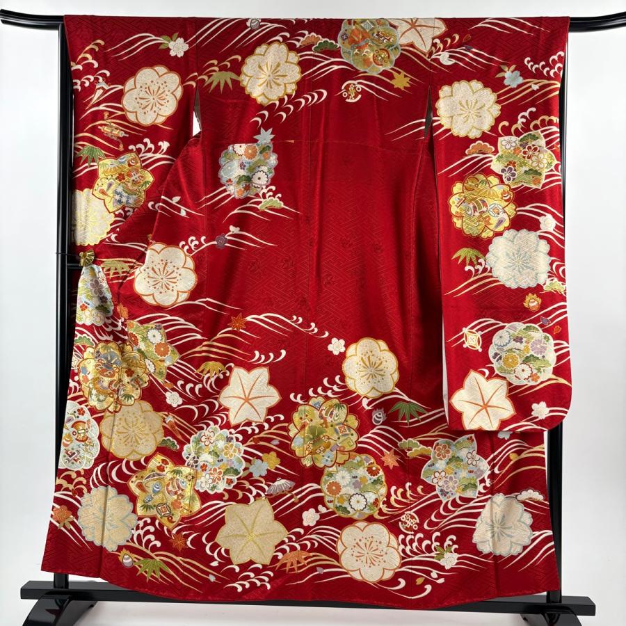 美品 振袖 身丈157cm 裄丈66cm M 袷 やまと 宝尽くし 松竹梅 金糸 金彩