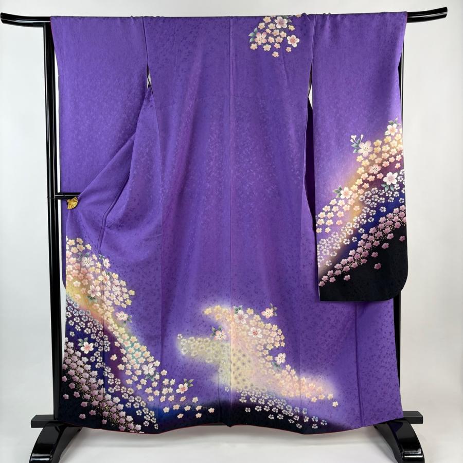 振袖 美品 名品 身丈161.5cm 裄丈68cm 正絹 【中古】 振袖 身丈161.5cm 裄丈68.5cm L 袷 桜 梅 金糸 金彩 紫 正絹 名品 中古