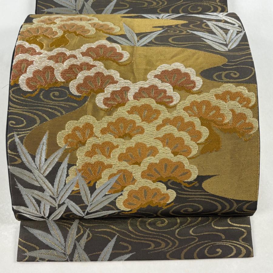 袋帯 名品 川島織物 落款あり 松竹 流水 唐織 金糸 金茶 六通 正絹