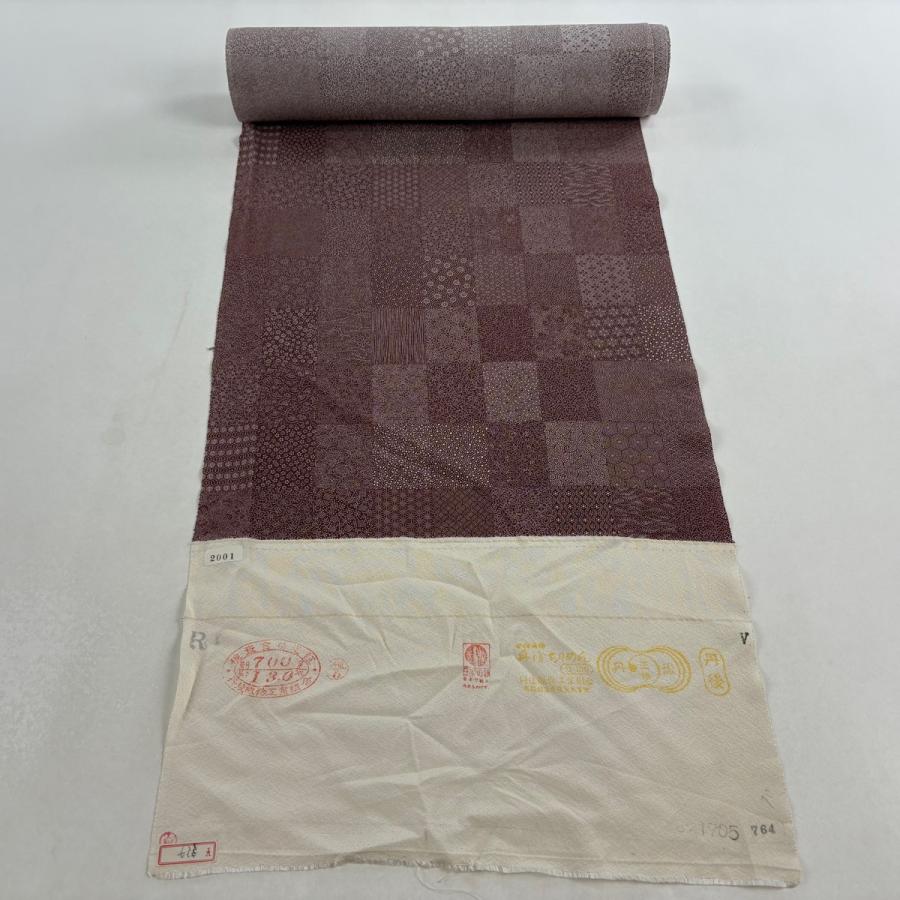 反物 秀品 江戸小紋 寄せ柄 菊 小豆色 正絹 中古 : リユースセレクト