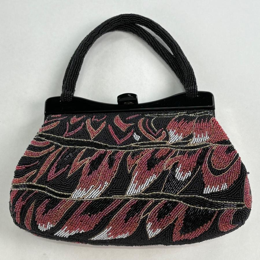 美品 和装バッグ 優品 ビーズバッグ フォーマル 幾何学 黒 ビーズ 和装