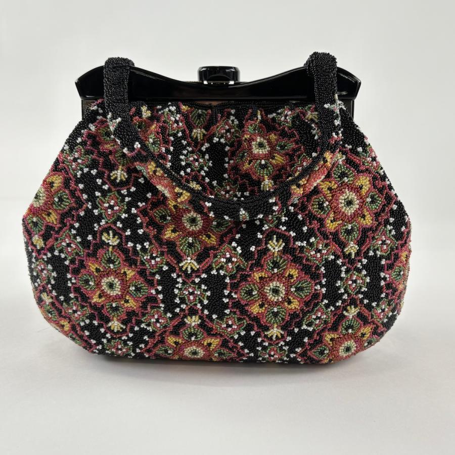 和装バッグ 秀品 ビーズバッグ フォーマル 華文 黒 ビーズ 和装小物