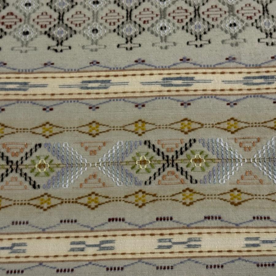 美品 袋名古屋帯 逸品 紬地 菱 幾何学模様 刺繍 ベージュ 正絹 中古 