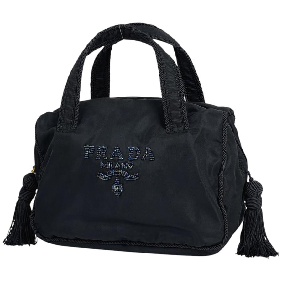 希少　PRADA ビーズ　刺繍ロゴ　ハンドバッグ ネイビー　ヴィンテージ 希少 PRADA ビーズ 刺繍ロゴ ハンドバッグ ネイビー ヴィンテージ