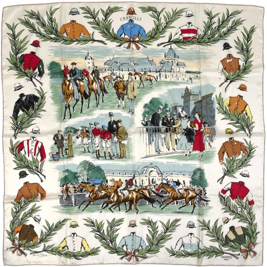 HERMÈS カレ90 CHANTILLY 大判スカーフ HERMES（エルメス） カレ 90 CHANTILLY 競馬場 スカーフ シルク