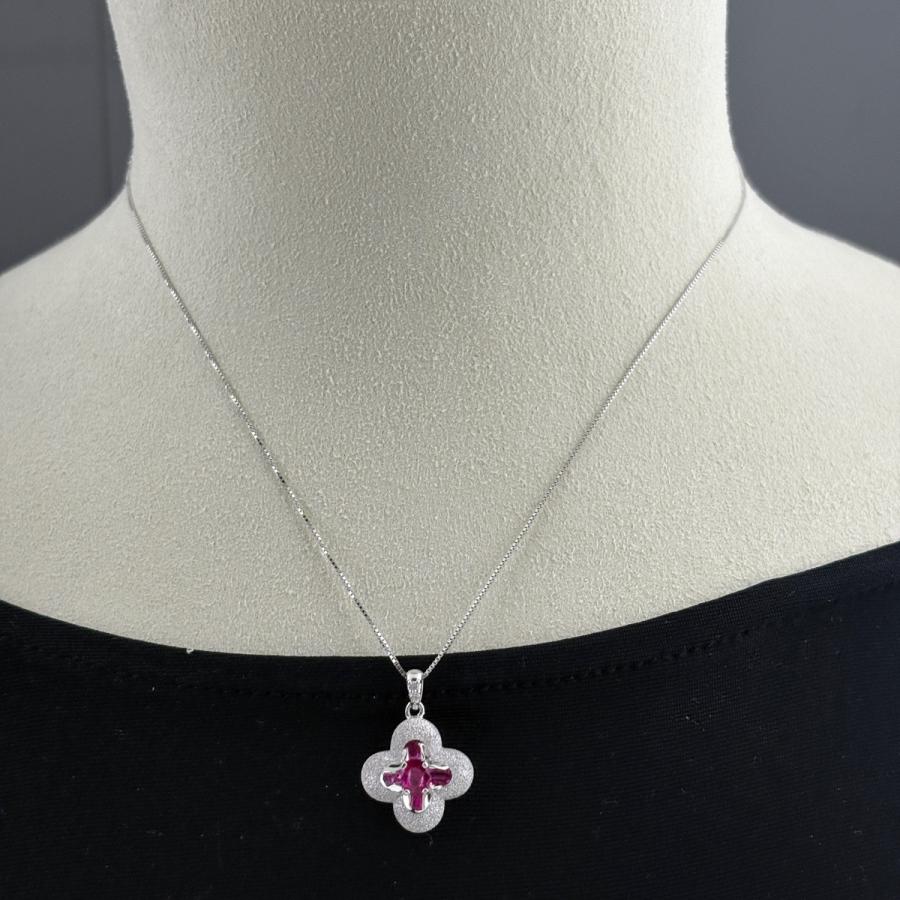 ルビー デザインネックレス WG ホワイトゴールド メレダイヤ