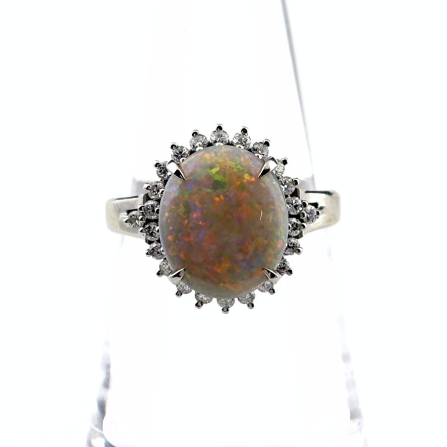 オパール デザインリング プラチナ 指輪 メレダイヤ リング 14号 Pt900