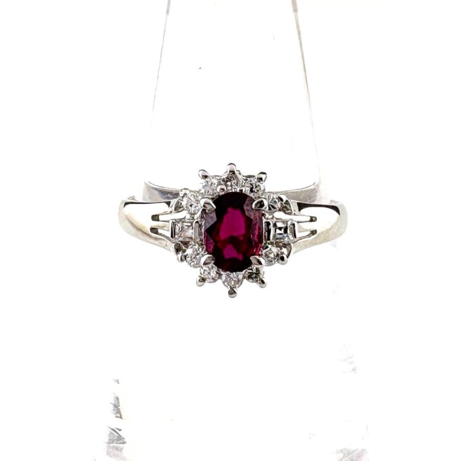 指輪　ルビー　ダイヤモンド　12号　Pt850 フラワーモチーフリング 指輪 ルビー 0.83ct ダイヤモンド Pt850 12号