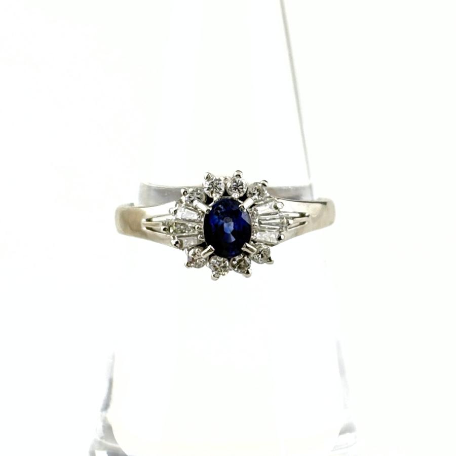 サファイア デザインリング プラチナ メレダイヤ 指輪 リング 13号