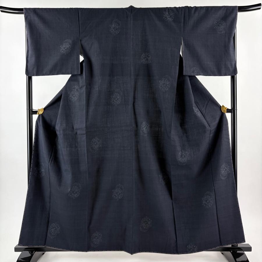 極美品　結城紬 紺ネイビー モダン 幾何学 美品 絽目 証書付 極美品 結城紬 紺ネイビー モダン 幾何学 美品 絽目 証書付 結城紬 紺