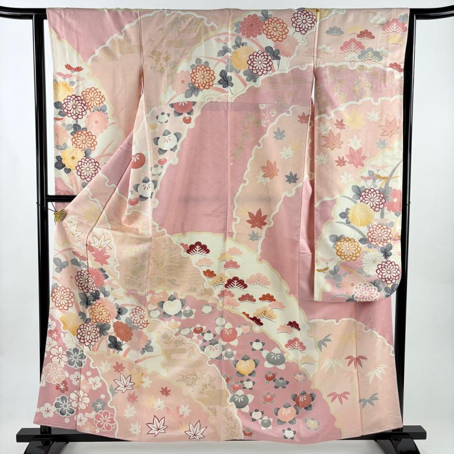 振袖 身丈160cm 裄丈63.5cm S 袷 落款あり 雪輪 菊 金銀彩 ピンク 正絹