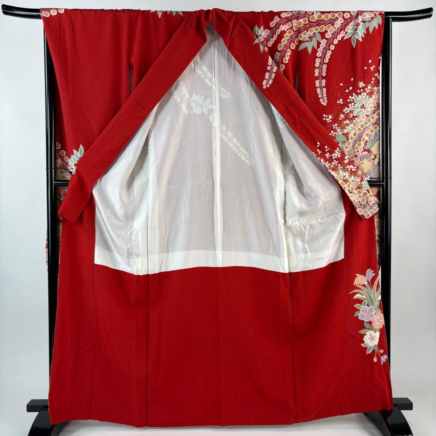 【美品】 振袖 身丈162.5cm 裄丈67cm 正絹 名品 【中古】 振袖 身丈162cm 裄丈66cm M 袷 椿 桜 金彩 染め分け 茶紫 正絹 秀品