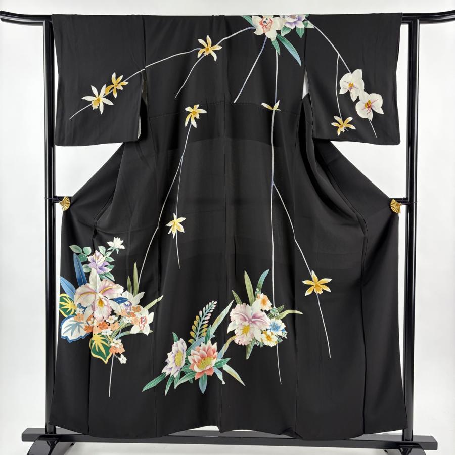訪問着 身丈156cm 裄丈63cm S 袷 大羊居 落款あり 草花 刺繍 金銀糸 黒
