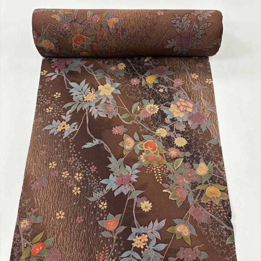 反物秀品草木泥染正絹★超逸品★大変貴重な反物　泥染めの深い色の縮み織。最終価格 新品泥染本場奄美大島紬反物