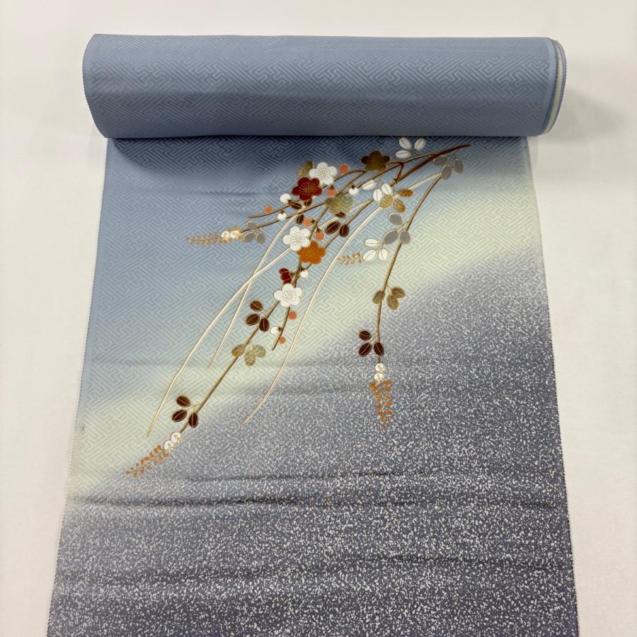 反物 秀品 付下げ 萩 梅 金彩 青灰色 正絹 中古 : リユースセレクト