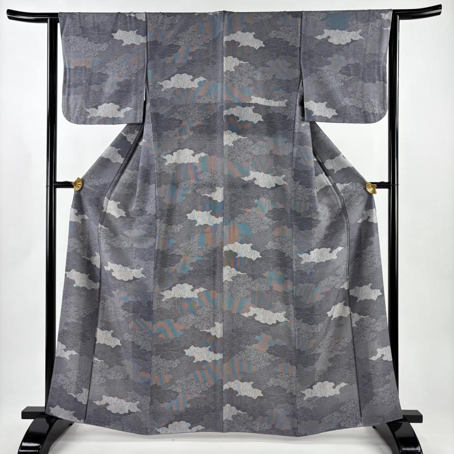 小紋 身丈163.5cm 裄丈65.5cm M 綿 美品 秀品 美品 小紋 身丈163cm 裄丈65cm M 袷 梅 椿 灰色 正絹 秀品 中古 在庫