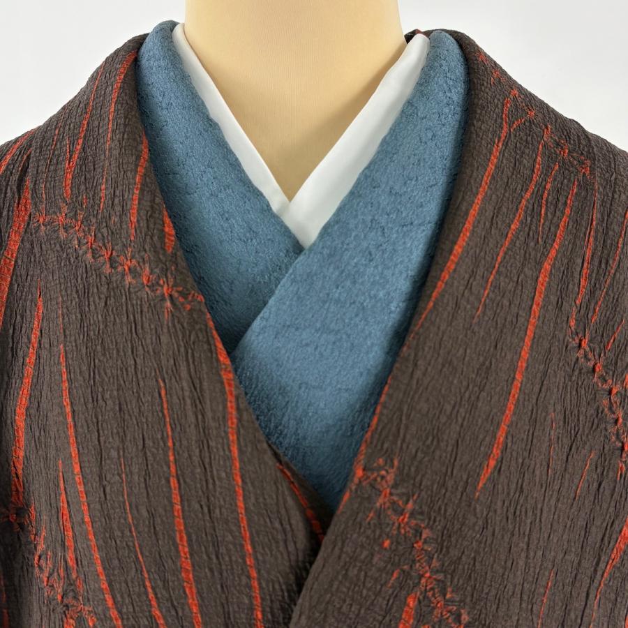 美品 道中着 身丈91.5cm 裄丈63cm S 和装コート 幾何学 絞り 焦茶色 