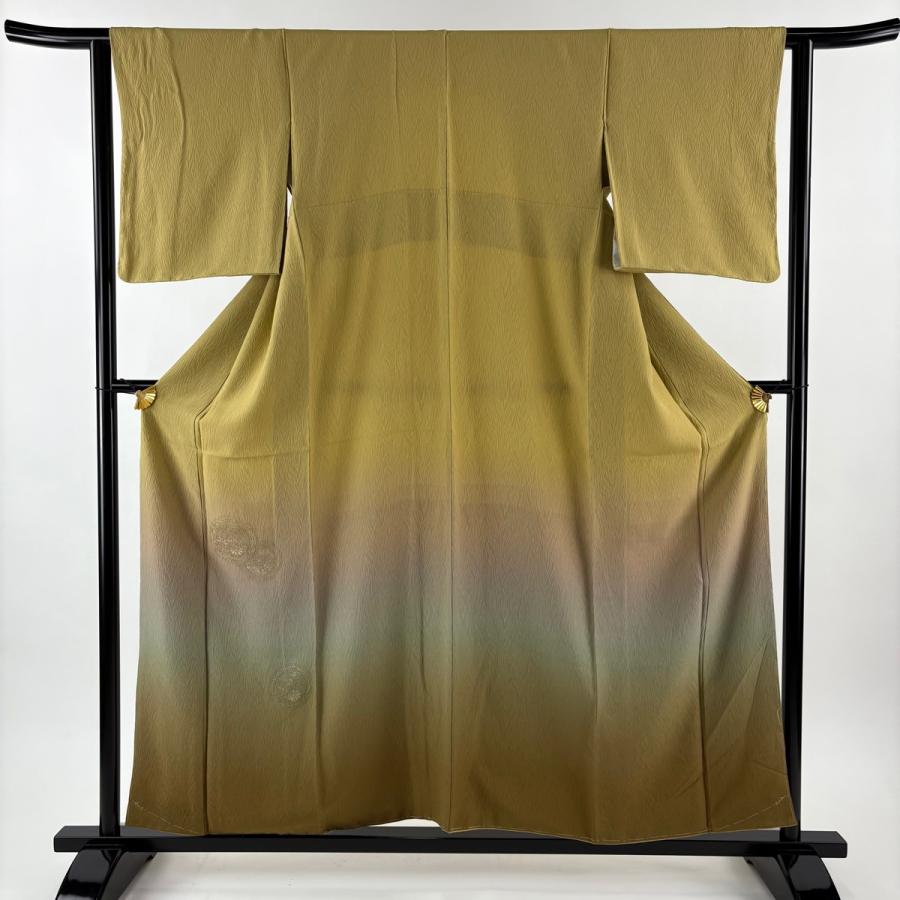 美品 付下げ 身丈155cm 裄丈62.5cm S 袷 鏡裏文 地紋 刺繍 ぼかし 抹茶