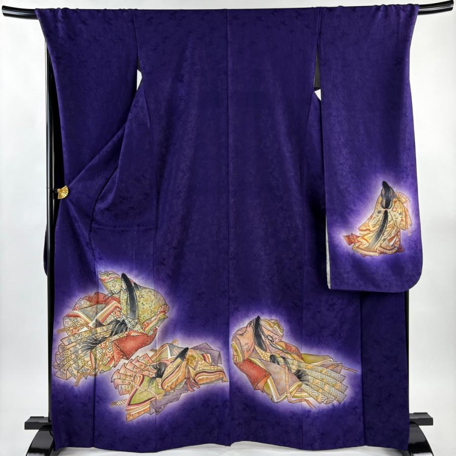 美品 振袖 身丈167.5cm 裄丈70.5cm L 袷 姫 銀通し 金彩 紫 正絹 秀品