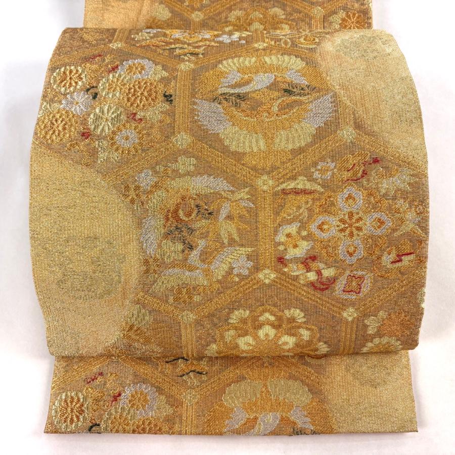龍村晋謹製 袋帯 鳳凰 鳥 金糸 銀糸 正絹 龍村晋謹製 傳匠名錦 全通柄 特選袋帯 金襴手唐草文錦 正絹 金糸 未