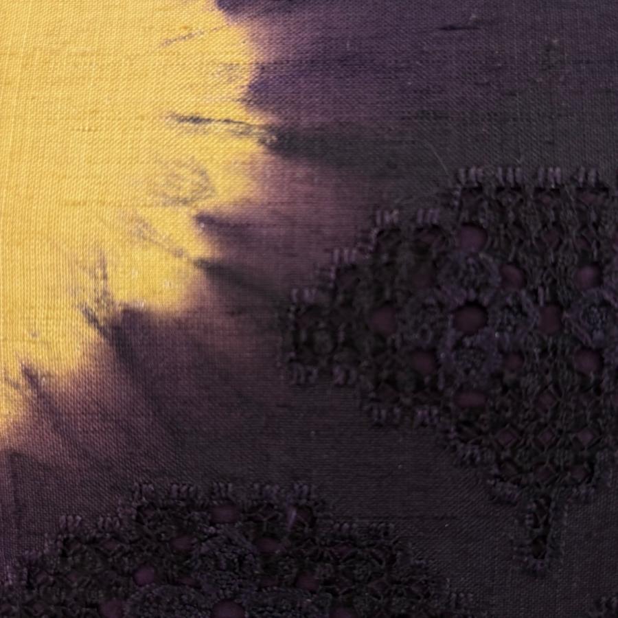 袋帯 秀品 紬地 花 幾何学模様 刺繍 濃紫 お太鼓柄 正絹 中古