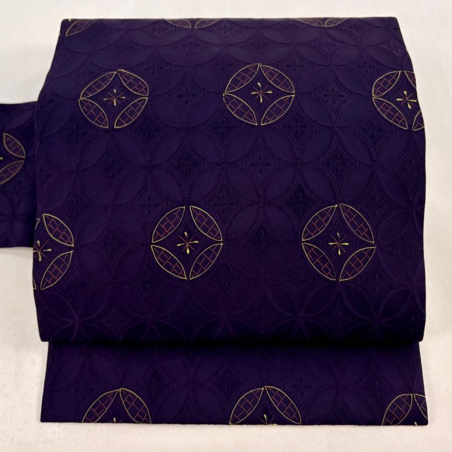 美品 名古屋帯 秀品 七宝 濃紫 正絹 中古 : リユースセレクトショップ