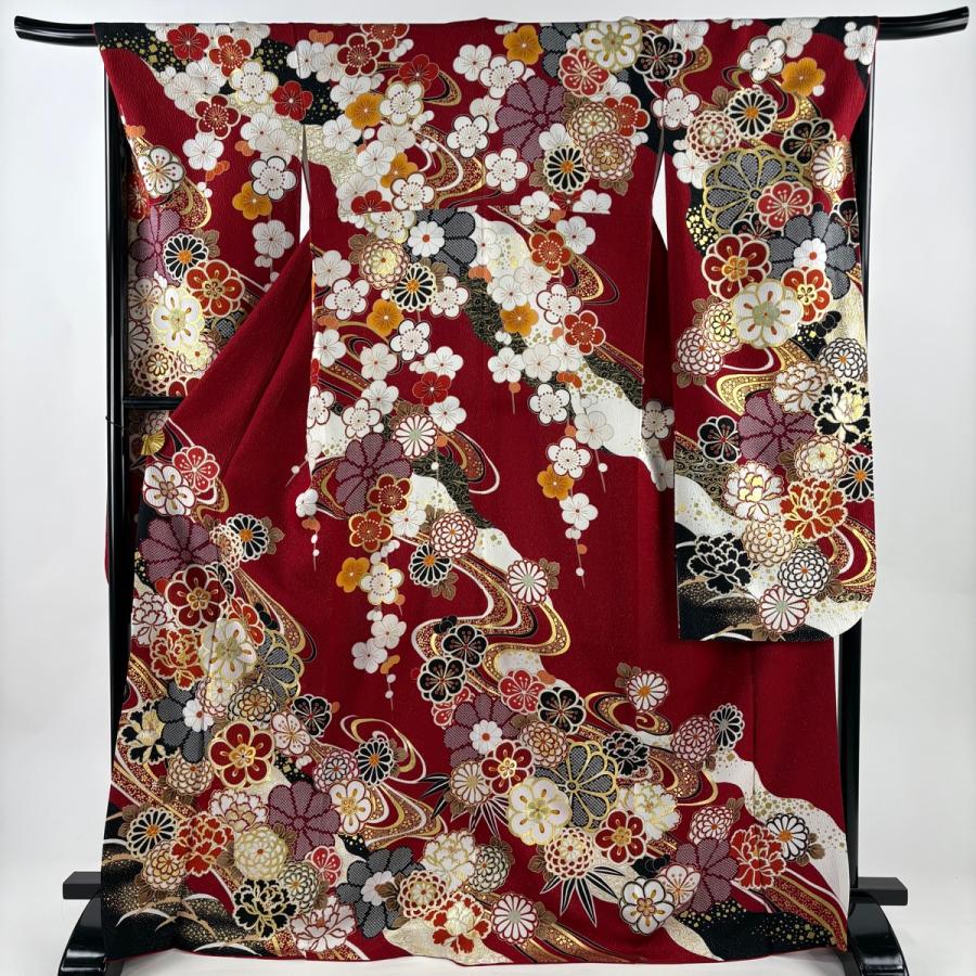 成人式振袖身丈171.5cm裄丈67cm御所車菊金糸絞り赤正絹上質フルセット 振袖 身丈171.5cm 裄丈67cm M 袷 梅 菊 銀通し 金銀彩 赤 正絹 名品