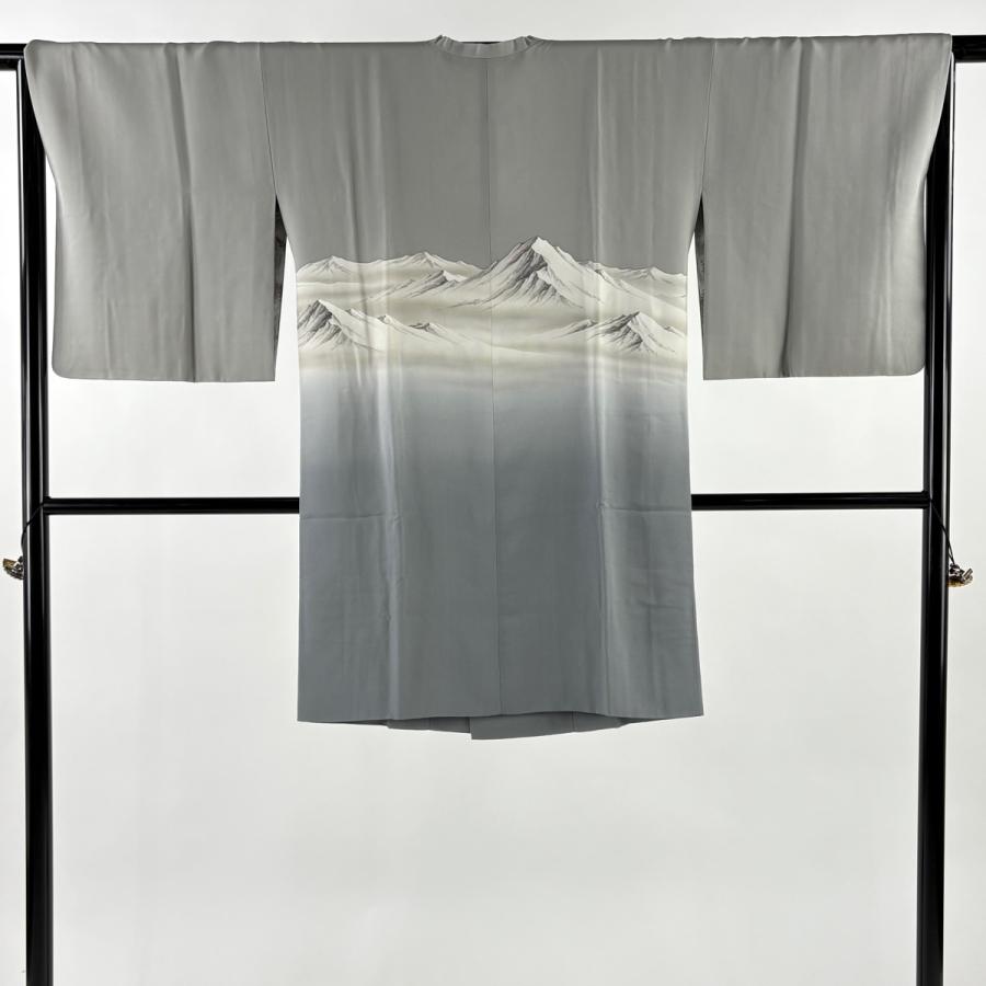 道行 身丈99cm 裄丈63.5cm S 和装コート 角衿 山並み ぼかし 灰色 正絹