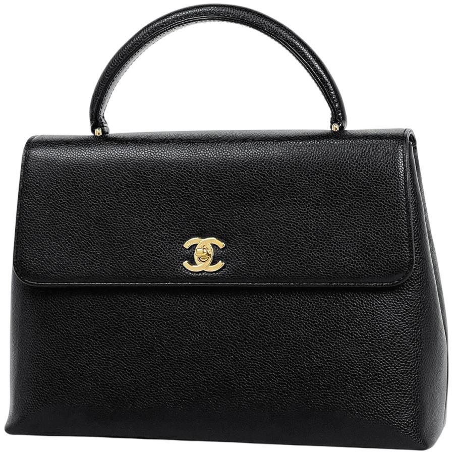 シャネル ココマーク キャビアスキン ハンドバッグ ブラック CHANEL ココマーク ハンドバッグ ブラック マットゴールド キャビア