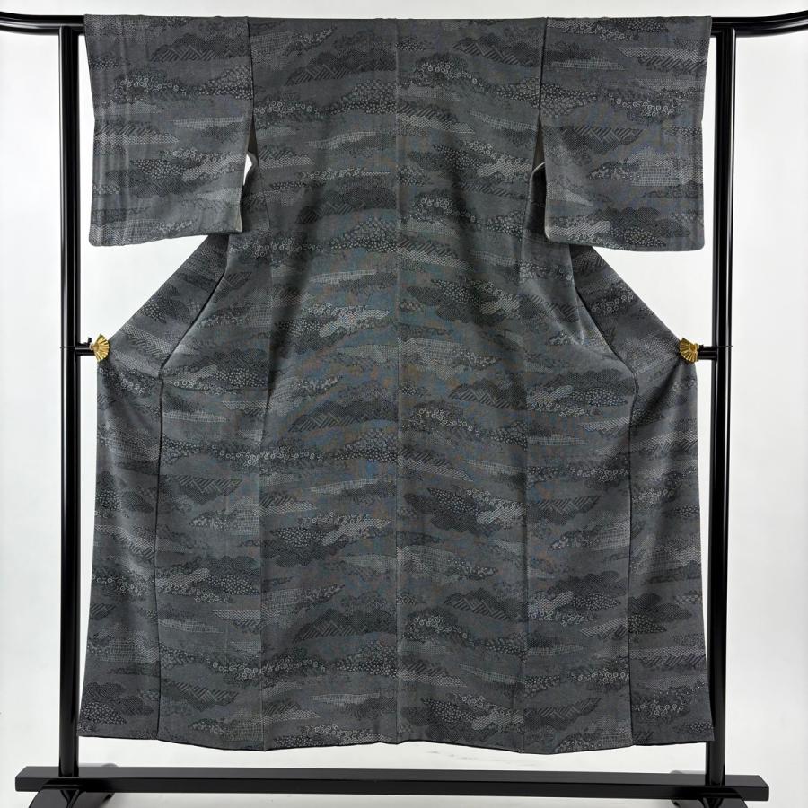 江戸小紋 身丈151cm 裄丈62cm S 袷 落款あり 寄せ柄 菊 黒 正絹 名品