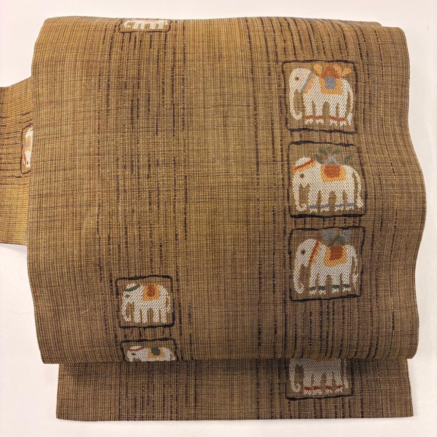 【新品未使用品】お仕立てあがり綸子象柄名古屋帯・正絹 新品未使用品】お仕立てあがり綸子象柄名古屋帯・正絹 正絹名古屋帯 象