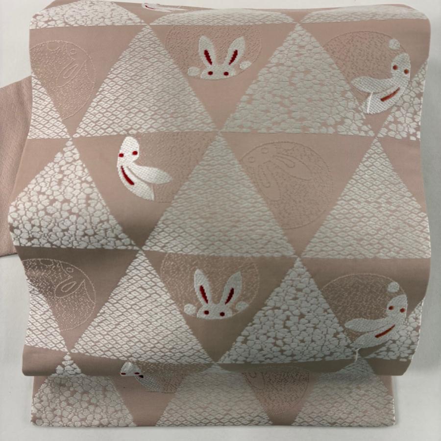 専用です。うさぎ　名古屋帯 名古屋帯 名品 うさぎ 花柄 ピンクベージュ 正絹 中古 : リユース
