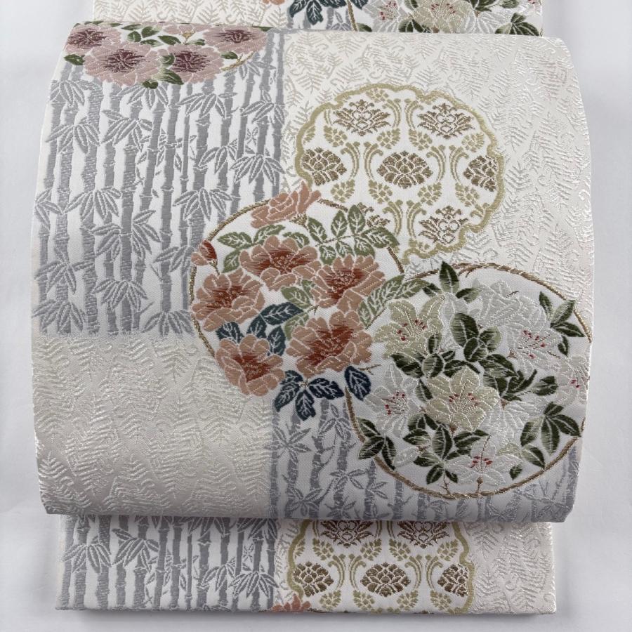 美品 袋帯 逸品 落款あり 中村海造 やまと 草花 竹 金銀糸 唐織