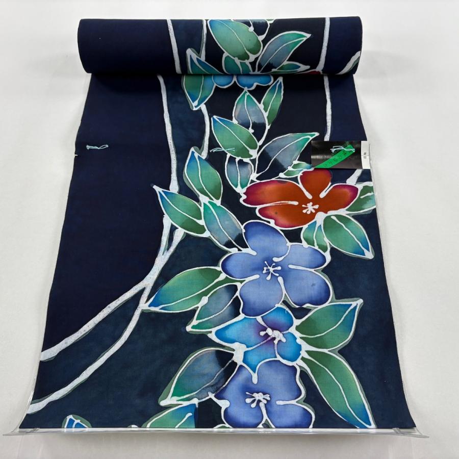 反物 優品 浴衣 草花 濃紺 綿 【】 【公式通販】