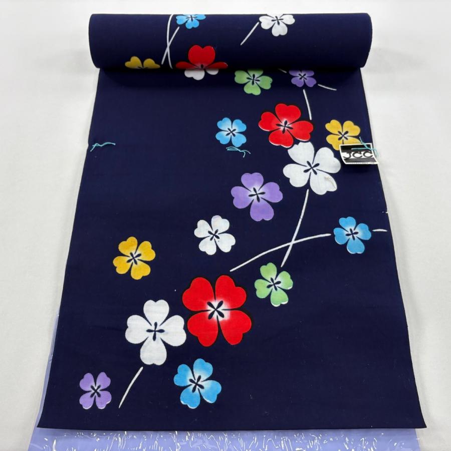 反物 優品 浴衣 花 濃紺 綿 中古 : リユースセレクトショップバイセル