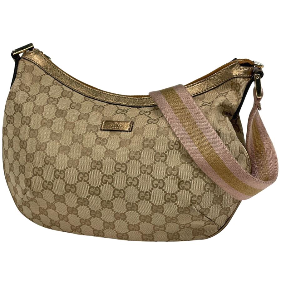 GUCCI ボディバッグ　シェリーライン　GG キャンバス　レザー　ベージュ GUCCI（グッチ） GG柄 シェリーライン ウェブ ショルダーバッグ GG