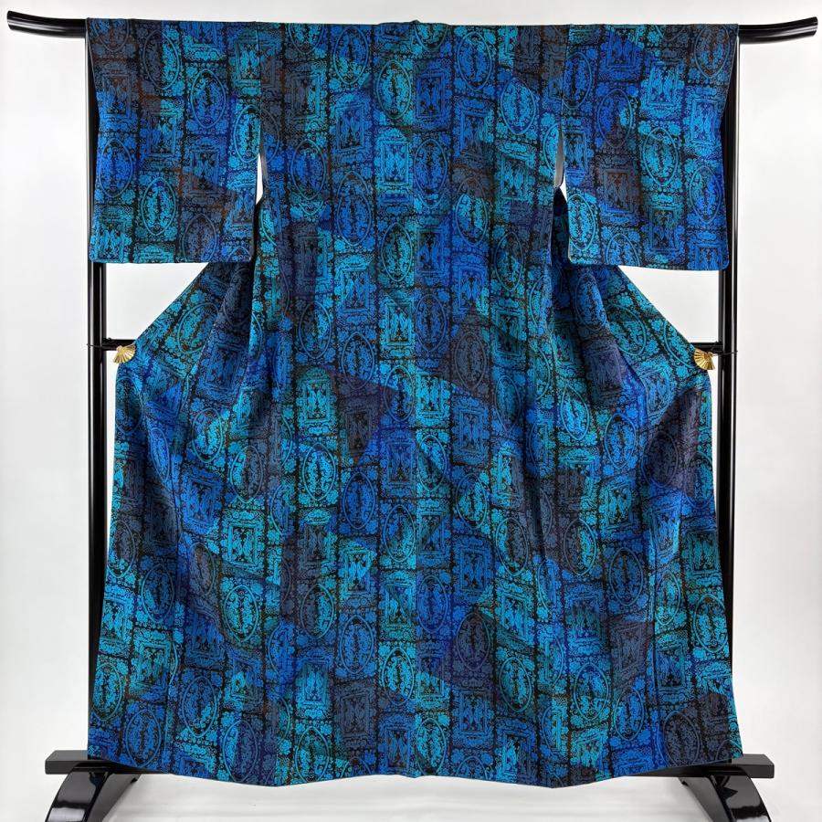 美品 小紋 身丈161.5cm 裄丈67cm M 袷 前田仁仙 落款あり 向かい鳥 花