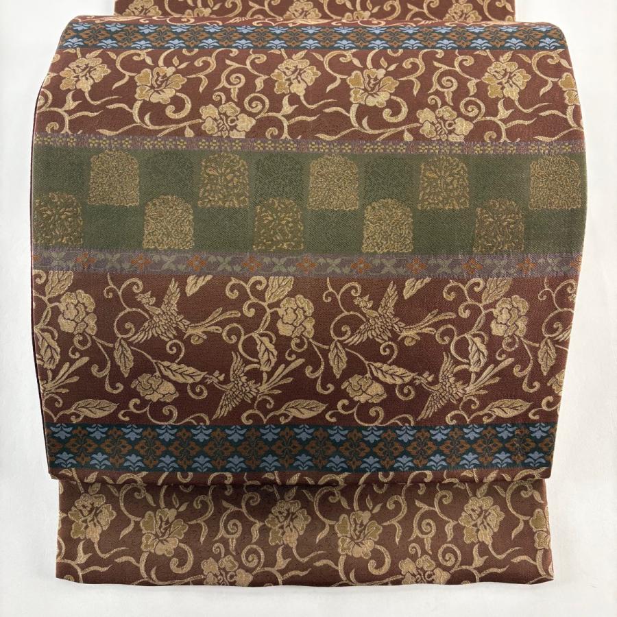 ⑥⑨⑧作家物 花唐草 鳥 更紗模様 袋帯 正絹 作家物 花唐草 鳥 更紗模様 袋帯 正絹 ⑥⑨⑧作家物 花唐草 鳥 更紗