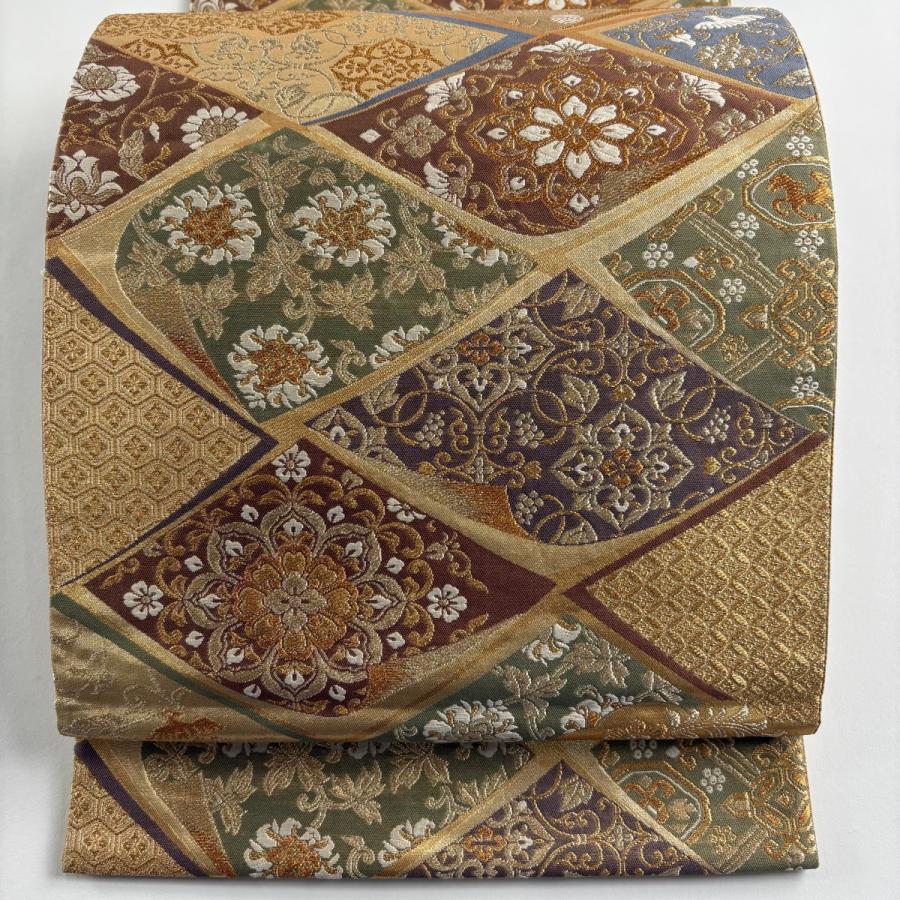 美品】 袋帯 秀品 華文 花唐草 箔 焦茶色 六通 正絹 【】 【公式通販】