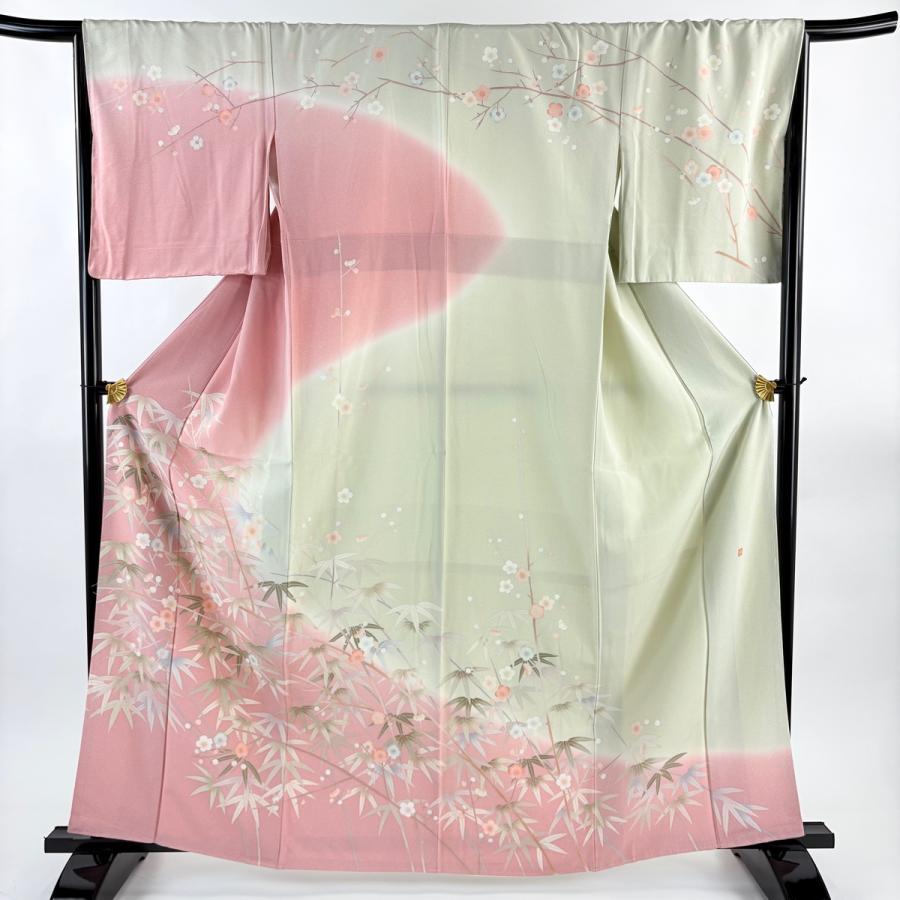 訪問着 身丈161.5cm 裄丈67cm M 袷 落款あり 枝梅 笹 染め分け ぼかし